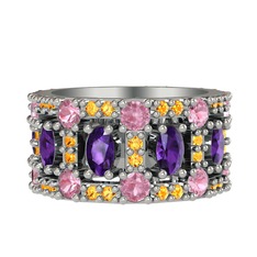 Zelie Tamtur Yüzük - Ametist, pembe kuvars ve sitrin 18 ayar beyaz altın yüzük #1yrn5yp