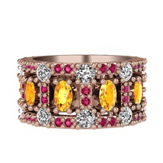 Zelie Tamtur Yüzük - Sitrin, pırlanta ve rodolit garnet 14 ayar rose altın yüzük (1.76 karat) #1ysazb1