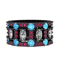 Zelie Tamtur Yüzük - Swarovski, akuamarin ve rodolit garnet 925 ayar siyah rodyum kaplama gümüş yüzük #1yx76dq