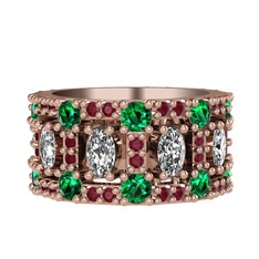 Zelie Tamtur Yüzük - Swarovski, yeşil kuvars ve kök yakut 18 ayar rose altın yüzük #21nj10