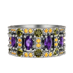 Zelie Tamtur Yüzük - Ametist, peridot ve sitrin 14 ayar beyaz altın yüzük #22jjxv