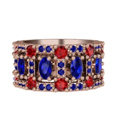Lab safir ve garnet 925 ayar rose altın kaplama gümüş yüzük