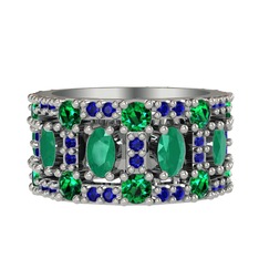 Kök zümrüt, yeşil kuvars ve lab safir 925 ayar gümüş yüzük