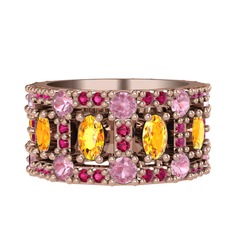 Sitrin, pembe kuvars ve rodolit garnet 8 ayar rose altın yüzük