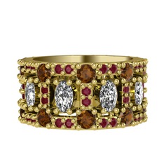 Zelie Tamtur Yüzük - Swarovski, dumanlı kuvars ve kök yakut 8 ayar altın yüzük #2jr4rh