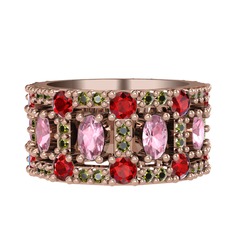 Zelie Tamtur Yüzük - Pembe kuvars, garnet ve peridot 925 ayar rose altın kaplama gümüş yüzük #2oozx4
