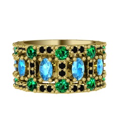 Zelie Tamtur Yüzük - Akuamarin, yeşil kuvars ve siyah zirkon 8 ayar altın yüzük #2v1iwq