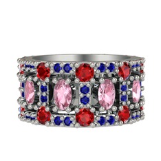 Pembe kuvars, garnet ve lab safir 925 ayar gümüş yüzük