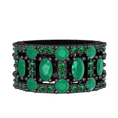 Zelie Tamtur Yüzük - Kök zümrüt ve yeşil kuvars 925 ayar siyah rodyum kaplama gümüş yüzük #38c486