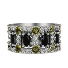Zelie Tamtur Yüzük - Siyah zirkon, peridot ve swarovski 8 ayar beyaz altın yüzük #3dirpf