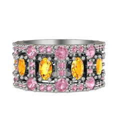 Zelie Tamtur Yüzük - Sitrin ve pembe kuvars 925 ayar gümüş yüzük #3ikeye