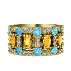 Zelie Tamtur Yüzük - Sitrin, akuamarin ve beyaz zirkon 8 ayar altın yüzük #3ipm93