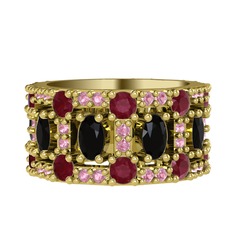 Zelie Tamtur Yüzük - Siyah zirkon, kök yakut ve pembe kuvars 925 ayar altın kaplama gümüş yüzük #3lur6l