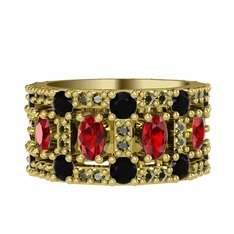 Garnet, siyah zirkon ve peridot 925 ayar altın kaplama gümüş yüzük