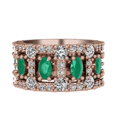 Zelie Tamtur Yüzük - Kök zümrüt, beyaz zirkon ve swarovski 8 ayar rose altın yüzük #4m1zj5
