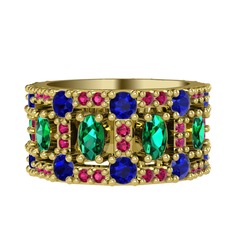 Zelie Tamtur Yüzük - Yeşil kuvars, lab safir ve rodolit garnet 18 ayar altın yüzük #4nplzp