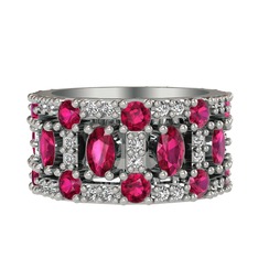 Zelie Tamtur Yüzük - Rodolit garnet ve swarovski 8 ayar beyaz altın yüzük #4ox5lk
