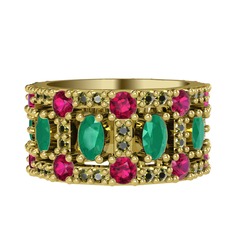 Kök zümrüt, rodolit garnet ve peridot 925 ayar altın kaplama gümüş yüzük