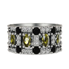 Zelie Tamtur Yüzük - Peridot, siyah zirkon ve beyaz zirkon 18 ayar beyaz altın yüzük #4wyomj