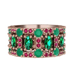 Zelie Tamtur Yüzük - Yeşil kuvars, kök zümrüt ve rodolit garnet 14 ayar rose altın yüzük #56c8b6