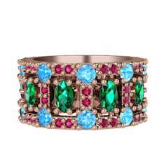 Zelie Tamtur Yüzük - Yeşil kuvars, akuamarin ve rodolit garnet 14 ayar rose altın yüzük #5ai0pb