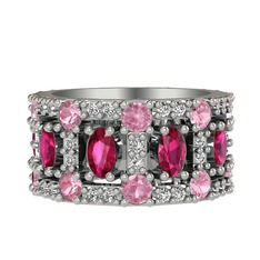 Zelie Tamtur Yüzük - Rodolit garnet, pembe kuvars ve swarovski 8 ayar beyaz altın yüzük #5evwki