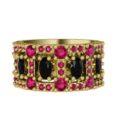 Zelie Tamtur Yüzük - Siyah zirkon ve rodolit garnet 8 ayar altın yüzük #5i2fct