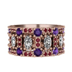 Zelie Tamtur Yüzük - Beyaz zirkon, ametist ve kök yakut 8 ayar rose altın yüzük #5ko2jw