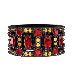 Zelie Tamtur Yüzük - Garnet ve sitrin 925 ayar siyah rodyum kaplama gümüş yüzük #5l5087