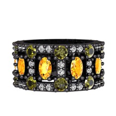 Zelie Tamtur Yüzük - Sitrin, peridot ve swarovski 925 ayar siyah rodyum kaplama gümüş yüzük #5llhde