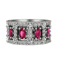 Zelie Tamtur Yüzük - Rodolit garnet, pırlanta ve swarovski 8 ayar beyaz altın yüzük (1.76 karat) #5nhf6l