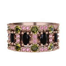 Zelie Tamtur Yüzük - Siyah zirkon, peridot ve pembe kuvars 925 ayar rose altın kaplama gümüş yüzük #5utd96