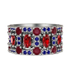 Zelie Tamtur Yüzük - Garnet, kök yakut ve lab safir 925 ayar gümüş yüzük #61lum4