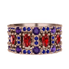 Zelie Tamtur Yüzük - Garnet, ametist ve lab safir 18 ayar rose altın yüzük #666x3i
