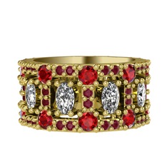 Swarovski, garnet ve kök yakut 14 ayar altın yüzük