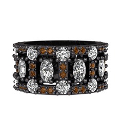 Zelie Tamtur Yüzük - Swarovski, pırlanta ve dumanlı kuvars 925 ayar siyah rodyum kaplama gümüş yüzük (1.76 karat) #68ghw6