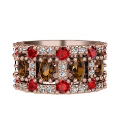Zelie Tamtur Yüzük - Dumanlı kuvars, garnet ve swarovski 8 ayar rose altın yüzük #6bkzss