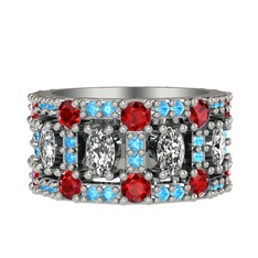 Swarovski, garnet ve akuamarin 8 ayar beyaz altın yüzük