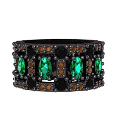 Zelie Tamtur Yüzük - Yeşil kuvars, siyah zirkon ve dumanlı kuvars 925 ayar siyah rodyum kaplama gümüş yüzük #6p6c5p