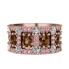 Zelie Tamtur Yüzük - Dumanlı kuvars, pırlanta ve pembe kuvars 925 ayar rose altın kaplama gümüş yüzük (1.76 karat) #6pgtmj