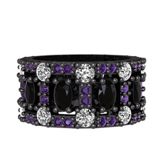 Zelie Tamtur Yüzük - Siyah zirkon, pırlanta ve ametist 925 ayar siyah rodyum kaplama gümüş yüzük (1.76 karat) #6vcj0t