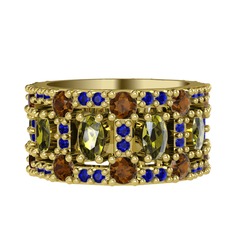 Zelie Tamtur Yüzük - Peridot, dumanlı kuvars ve lab safir 925 ayar altın kaplama gümüş yüzük #78hymx