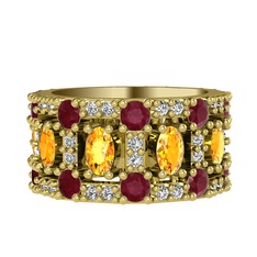 Sitrin, kök yakut ve pırlanta 8 ayar altın yüzük (0.66 karat)