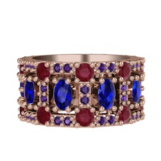 Zelie Tamtur Yüzük - Lab safir, kök yakut ve ametist 14 ayar rose altın yüzük #7nwt7p