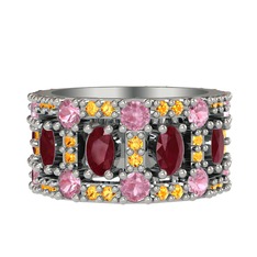 Zelie Tamtur Yüzük - Kök yakut, pembe kuvars ve sitrin 18 ayar beyaz altın yüzük #7udf0z