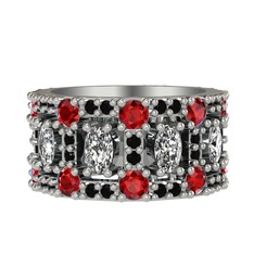 Zelie Tamtur Yüzük - Swarovski, garnet ve siyah zirkon 14 ayar beyaz altın yüzük #7ugm0c