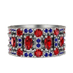 Garnet ve lab safir 925 ayar gümüş yüzük