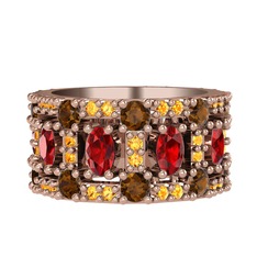 Zelie Tamtur Yüzük - Garnet, dumanlı kuvars ve sitrin 14 ayar rose altın yüzük #7x3puy