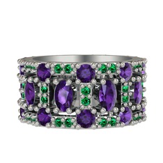 Zelie Tamtur Yüzük - Ametist ve yeşil kuvars 18 ayar beyaz altın yüzük #83e71x