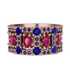 Rodolit garnet, lab safir ve ametist 18 ayar rose altın yüzük